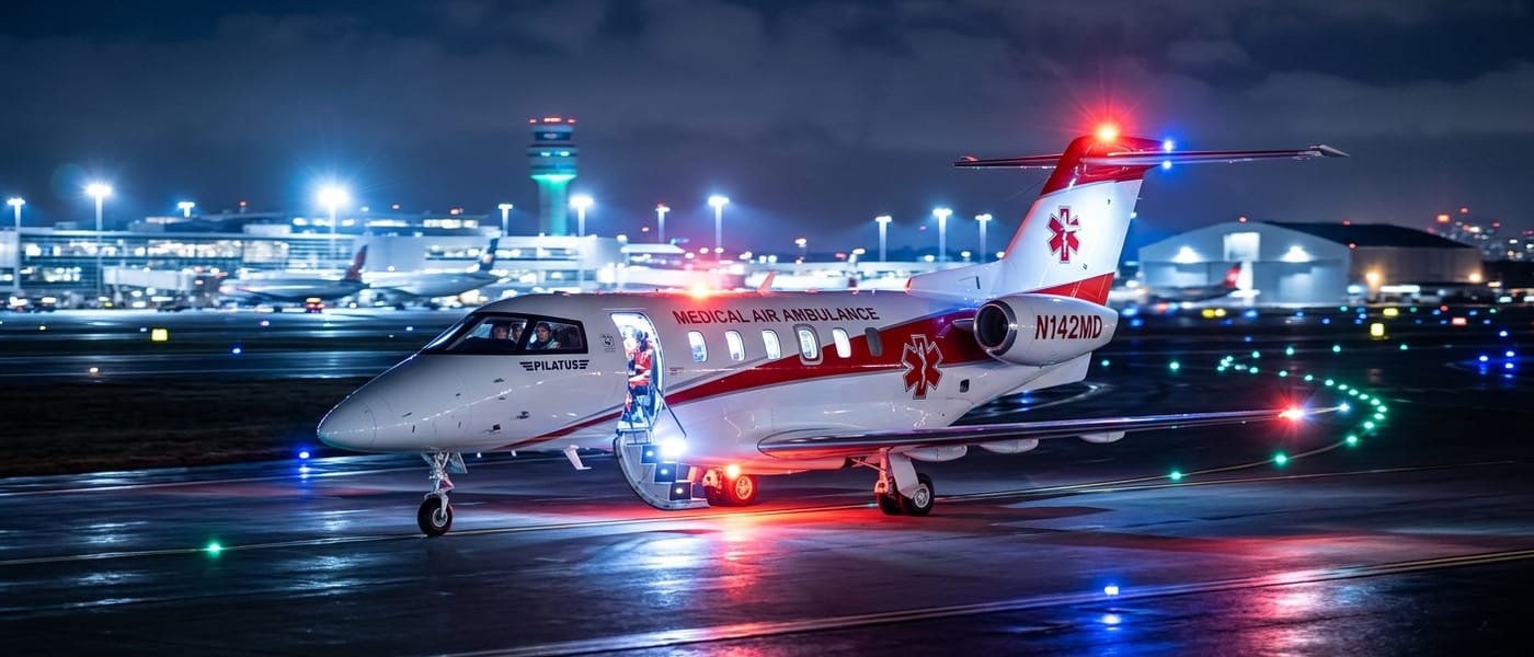 ICU-equipped air ambulance aircraft for emergency medical transport