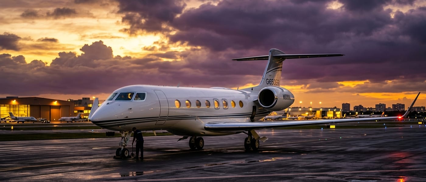 Premium private jet charter aircraft on runway ready for departure